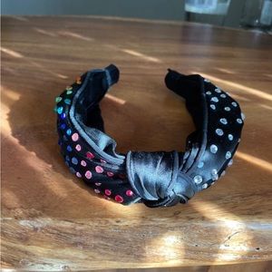 Black Satin Top Knot Rhinestone Headband